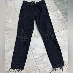 SO Black Distressed Ankle Jeans
